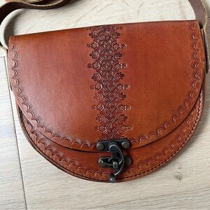 Vintage Gun Deri Brown Leather Crossbody Shoulder Bag